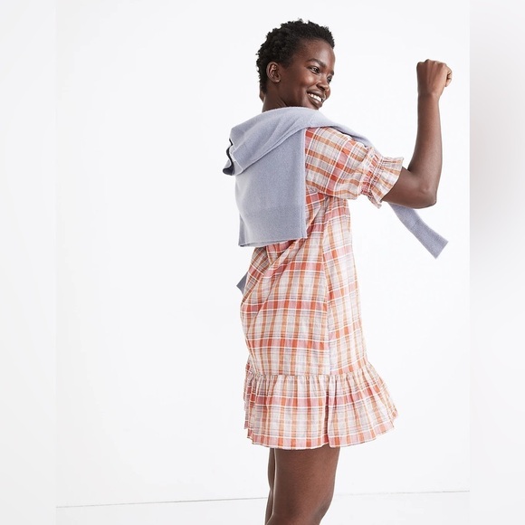 Madewell Plaid Ruffle Sleeve Popover Mini Dress - Picture 4 of 10